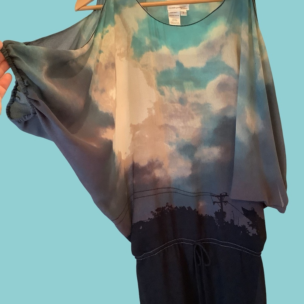 Max Studio MSSP Blouson Dress Photo Print Party Slit Sleeve Edgy Dress Sz S